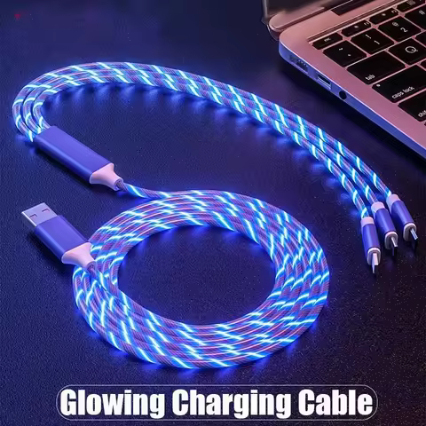 3 in 1 LED light Glowing Charging Cable Micro USB Type C Cable 3A Fast Charging for iPhone Xiaomi Fl