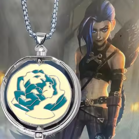 New Game Jinx Blue Rose Rotatable Necklace Anime Game Arcane Season 2 Backpack Pendants Metal New Tr