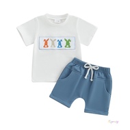 Kup-Baby Toddler Boy Easter Outfit Rabbit Embroidery Short Sleeve T-shirt Solid Shorts 2 Piece Set