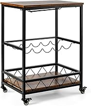 Classic Kitchen Bar Cart Serving Trolley Sturdy Steel Fra Wine Rack Glass Holder Portable 4 Universa