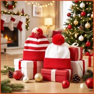 Wool Ball Knitted Hat Red White Christmas Hat Knitted Hat Color Matching Red White Hat Striped Wool 