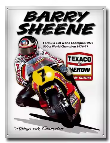 1p,Barry Sheene Métal Sign.formula 750cc ; 500cc Monde CHAMPION.40.6cmX30.5cm A3