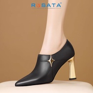 giày BOOT cổ thấp thời trang ROSATA giày cao gót 8cm ROSATA mã RO690 màu ĐEN / DA ĐẬM