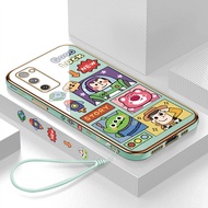 Jizetin เคสใหม่สำหรับ Samsung Galaxy S215G S21 FE 5G S21 + 5G S21 Ultra 5G S20 FE S20 FE 5G (ฟรีสายคล้อง) น่ารักการ์ตูน Toy Story Woody Buzz Lightyear ขอบสี่เหลี่ยมการออกแบบลวดลายหรูหราชุบเคสโทรศัพท์อ่อน