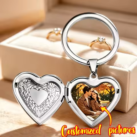 Custom 1/2 Photo Locket Keychain Memory Pendant Personalised Keepsake Love Gift for Family Perfect S