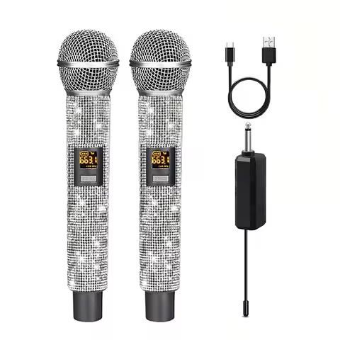 Professional Wireless Microphone with Diamond Type-C Charging Home KTV Outdoor Audio Mic VHF Stage K