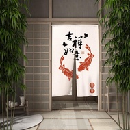 Japanese Split Door Curtain Chinese Koi Lanturn Plant Linen Cotton Doorway Curtains for Kitchen Bathroom Privacy Partition Door