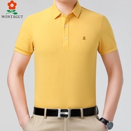 เสื้อยืดคอโปโลแขนสั้นผ้าฝ้ายแท้ Montagut สำหรับผู้ชาย ฤดูร้อน ปีนักษัตร เสื้อเชิ้ตคอปกพับสีแดงสด สวม