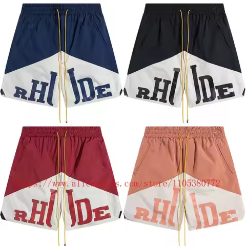 2026 Hot New Men's RHUDE Print Casual Shorts Color Block Quick Dry Beach Swim Shorts Quick Delivery