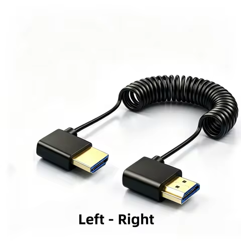 Ultra‑Thin Portable 8K HDMI‑compatible 2.1 Coiled Cable 90 Degree Left‑Right Angled Cord for Camcord