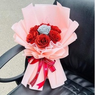 Large Bouquet of 7 Glitter Flowers with Card and Lamp, Bouquet of 7 Emulsion Flowers VN98 Flowers