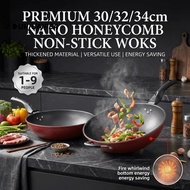 URJUMPEA Cast Iron Wok Pan 30/32/34cm Durable Gas Induction Cooker