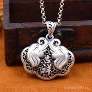 Elephant chain long sweater necklace2023Pure long-life silver s999Auspicious Silver Vintage Lock W0A