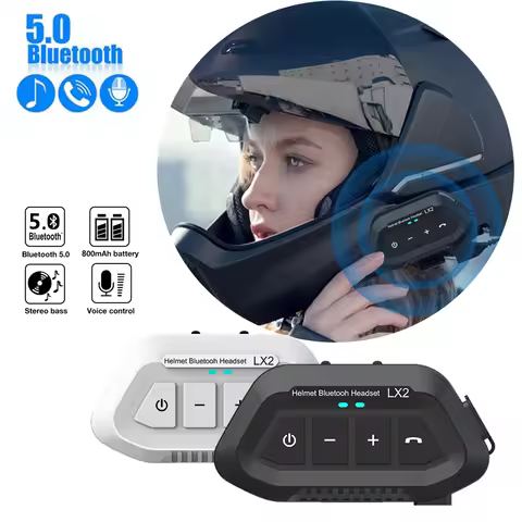 LX2 Bluetooth 5.0 Motorcycle Helmet Headset Wireless Noise Cancellation Headset IP65 Waterproof Supp