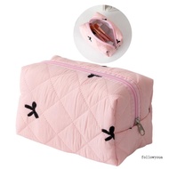 fol Soft Tone Quilted Cosmetic Bag with Bowknot Detail Makeup Container for Women