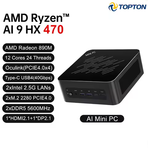 Topton Gaming AI Mini PC OCulink AMD Ryzen AI 9 HX 470 370 365 USB4 2x2.5G LAN 2xNVMe Windows 11 Min