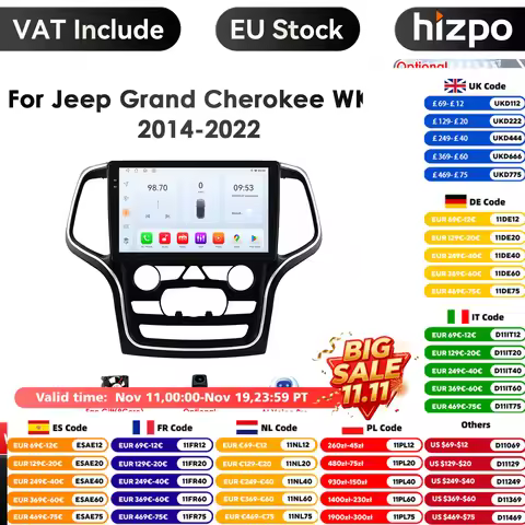 Hizpo Carplay 4G 6115 Intelligent Screen 2Din Android 14 Car Radio for Jeep Grand Cherokee WK2 2014-