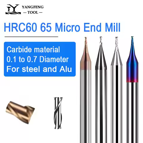 Micro Flat End Mill HRC60 HRC65 Tungsten Carbide 0.1 0.2 0.3 0.4 0.5 0.6 0.7mm 2F Router Bit for Ste