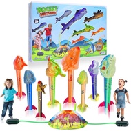 Dinosaur Rocket Launcher for Kids - Launch Up to 100 Ft, 8 Rockets and 2 Pads for Multi-Player, Dino