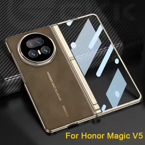 Frosted Leather Magnetic Hinge Stand Case For Honor Magic V5 Wireless Charge Front Screen Glass Cove