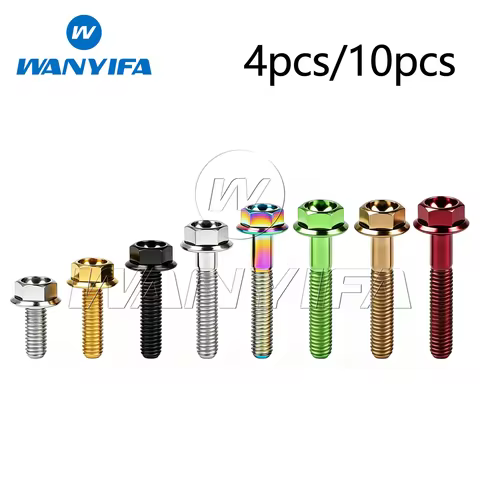 Wanyifa Titanium Bolt M6x10~35mm Flange Hex Head M6 Titanium Screw for Motorcycle Retrofit 4/10pcs