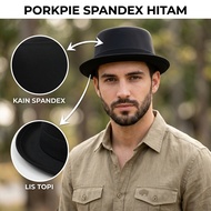 Pork Pie Hat Made of Black Ribbon Spandex Round Fedora Hat