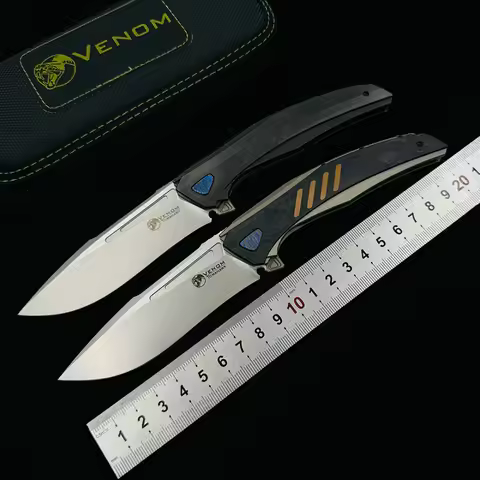 VENOM Folding knife War Axe M398 CF+Titanium Outdoor camping hunting survival pocket kitchen fruit k