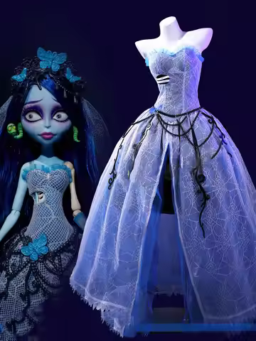 MMGG Monster High Skullector Corpse Bride Emily in Gothic Wedding Dress with Veil Cosplay Halloween 