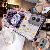 3pcs( Cute and exquisite flowers phone Case+Lanyard+Bear Stand) Protect You Suitable For Moto E14 4G