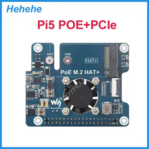 Raspberry Pi 5 POE + PCIe to M.2 NVMe SSD Board HAT+ Pi5 2242/2230 Power over Ethernet