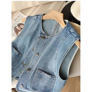 denim jacket woman denim vest woman Denim Vest - Loose Fit, Short Sleeveless, Casual Top