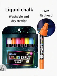 8入組易擦除液態粉筆荧光筆,適用於黑板、螢光板,夜光顯示,多種場合文具用品