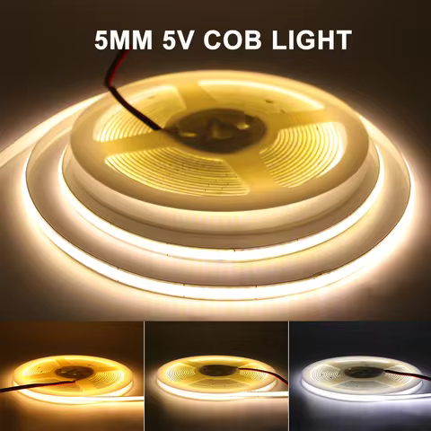 DC5V COB Strip 5MM Width Flexible Ribbon Tape Home Decor TV Backlight 320leds/m FOB LED Lights White