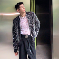 ZZOOI YASUGUOJI New Sequined Bomber Jacket Men 2022 Shiny Sequins Glitter Zipper Coat Hip Hop Loose 