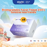 Aiwina 100% Original Wood Pulp Biodegradable Ultra Soft Facial Tissue (18cm x 200's x 8 Pack)