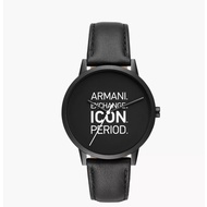 Armani Exchange Three-Hand Black Leather Watch (Black)