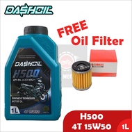 (FREE OIL FILTER) DASHOIL 1L H500 4T 15W50 MOTOR OIL