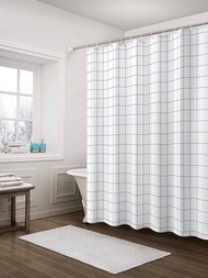 1入peva白色格子設計浴簾,附掛勾,適用於浴室
