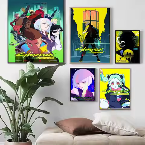 Anime C-Cyberpunk E-Edgerunners Whitepaper Poster Fancy Wall Sticker for Living Room Bar Decoration 