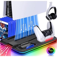 Playstation 5 RGB Cooling Stand with Cooling Fan and Dual Controller Charger Station for PS5 Console Disc&amp;Digital Edition