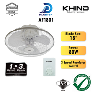 Khind 18" 360 Degrees Rotation Auto Fan 3 Speed Low Noise Oscillating Fan Kipas Auto Ceiling 18 Inch