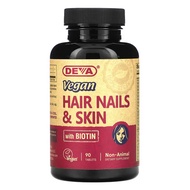 Deva, Vegan Hair Nails & Skin with Biotin, L-Cysteine, Betaine, Silica, Zinc,  90 Tablets, 100% Vege