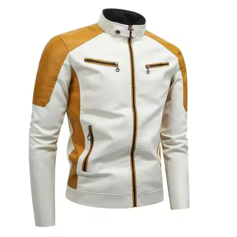 Motorcycle Retro Patch Leather Jacket Fashionable Stand up Collar Leather Jacket Clarisse Motorcycle