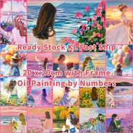 20 x20cm Girl View Sea Oil Paint By Numbers DIY Canvas Digital Oil Painting With Frame