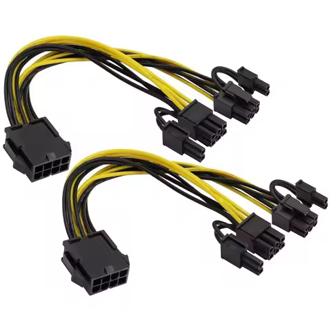2PCS GPU VGA PCIe 8 Pin Female To Dual 2X 8 Pin (6+2) Male PCI Express Power Adapter Y-Splitter Exte