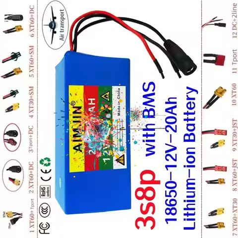 Newly upgraded 3s8p 18650 battery pack 12v 20Ah 18650 lithium battery protection board 20000mAh for 