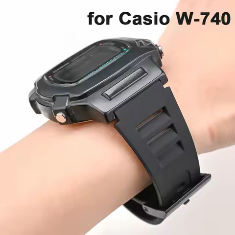 Strap for Casio W-740 Series Student Men Women Replacement Black Resin Rubber Waterproof Watch Band 