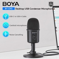 BOYA BY-CM3 Cardioid ไมโครโฟน USB แบบตั้งโต๊ะแบบพลักแอนด์เพลย์เข้ากันได้กับอุปกรณ์ Android ส่วนใหญ่ แท็บเล็ตที่มีขั้วต่อ USB-C และคอมพิวเตอร์ Mac / Windows สำหรับสตูดิโอวิดีโอสตรีมมิ่ง YouTube สด