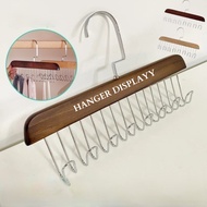 GANTUNGAN Multifunctional Wooden Bag Hat Clothes Hanger 360 Rotating Metal Hook Hanger 8 Hooks BELT 