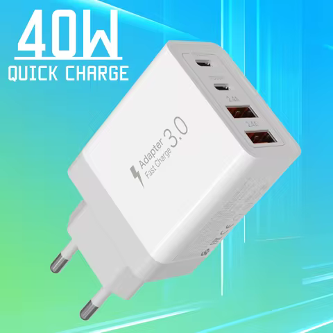 40W 4-Port Charger with Apple and Samsung smartphones, plus all smart electronic devices iPhone 13/1